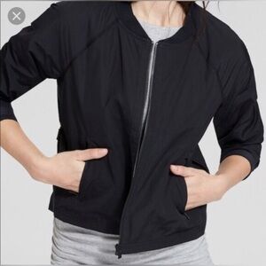 Athleta side zip bomber cropped jacket black lightweight sporty Small S